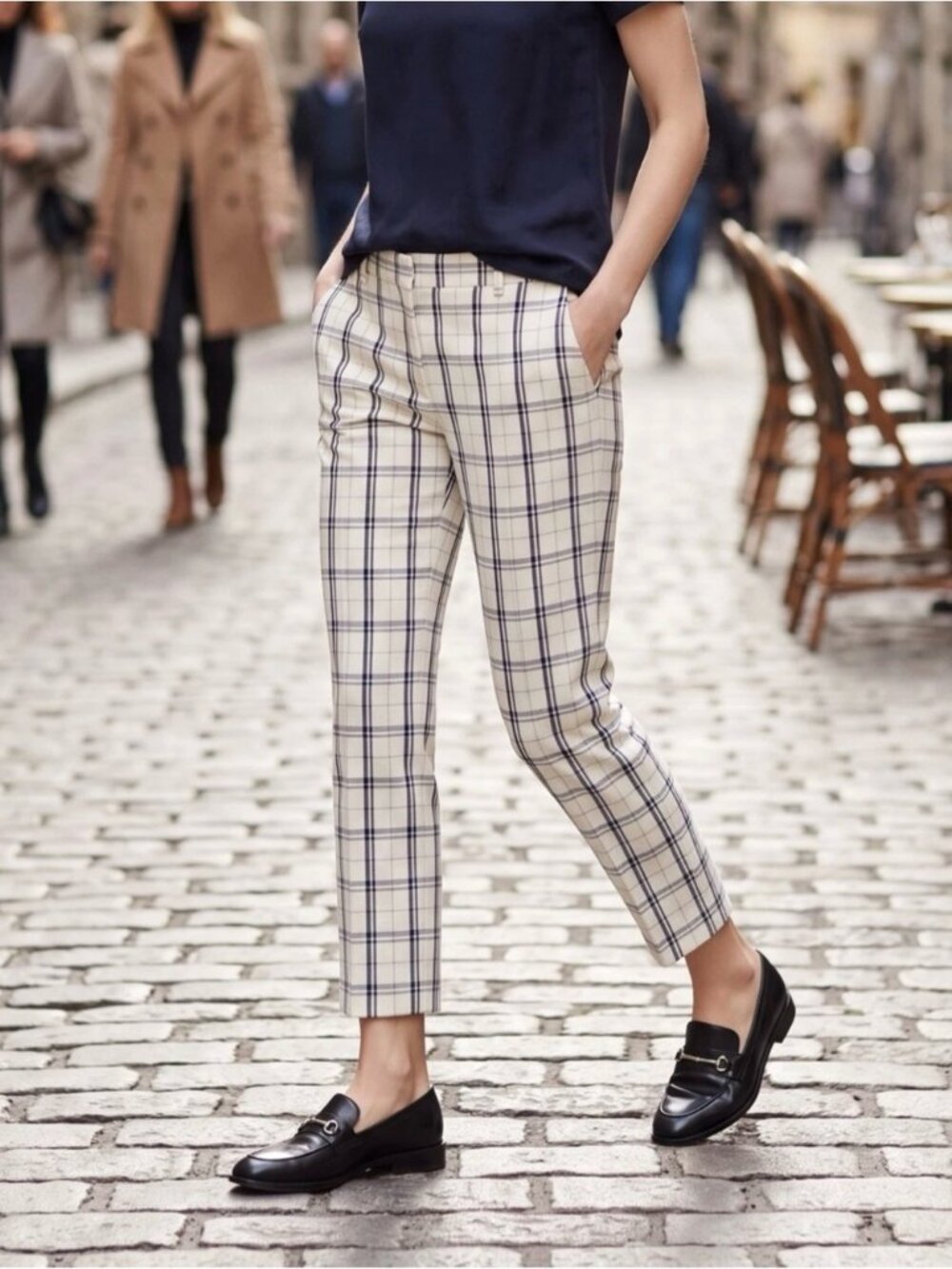 Theory Treeca 2 Mix Check Stretch Wool Trousers Size 6